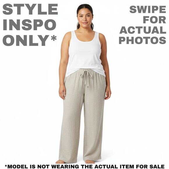 Vintage NWT Alfred Dunner 18W Linen Blend Textured Tan Wide Leg Pants [0158] - Picture 2 of 9